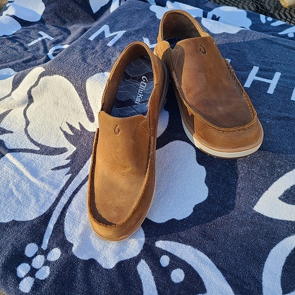 Men's Olukai Kalia Tan Leather Slip-OnShoe Collapsible Heel - Picture 2 of 10